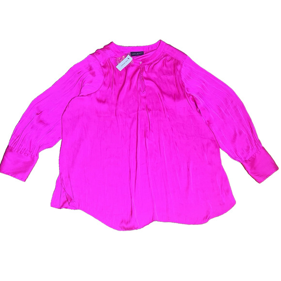 Lane Bryant Hot Pink Satin Keyhole Blouse Long Sleeve Womens Plus Size 22/24 $69 - Picture 1 of 16